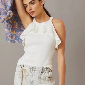 Maeve by Anthropologie Ruffled Rib Halter Tank Top